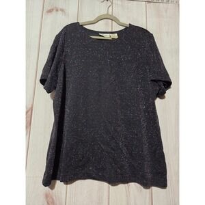 Kathie Lee Woman Black Multi Color Metallic Glitter Short Sleeve Top 18W 20W